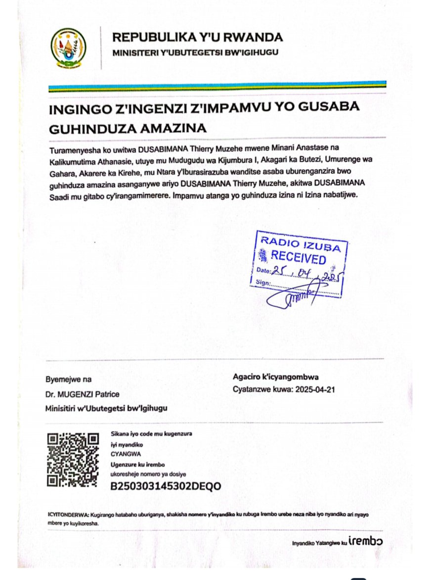 ITANGAZO RYO GUHINDUZA AMAZINA