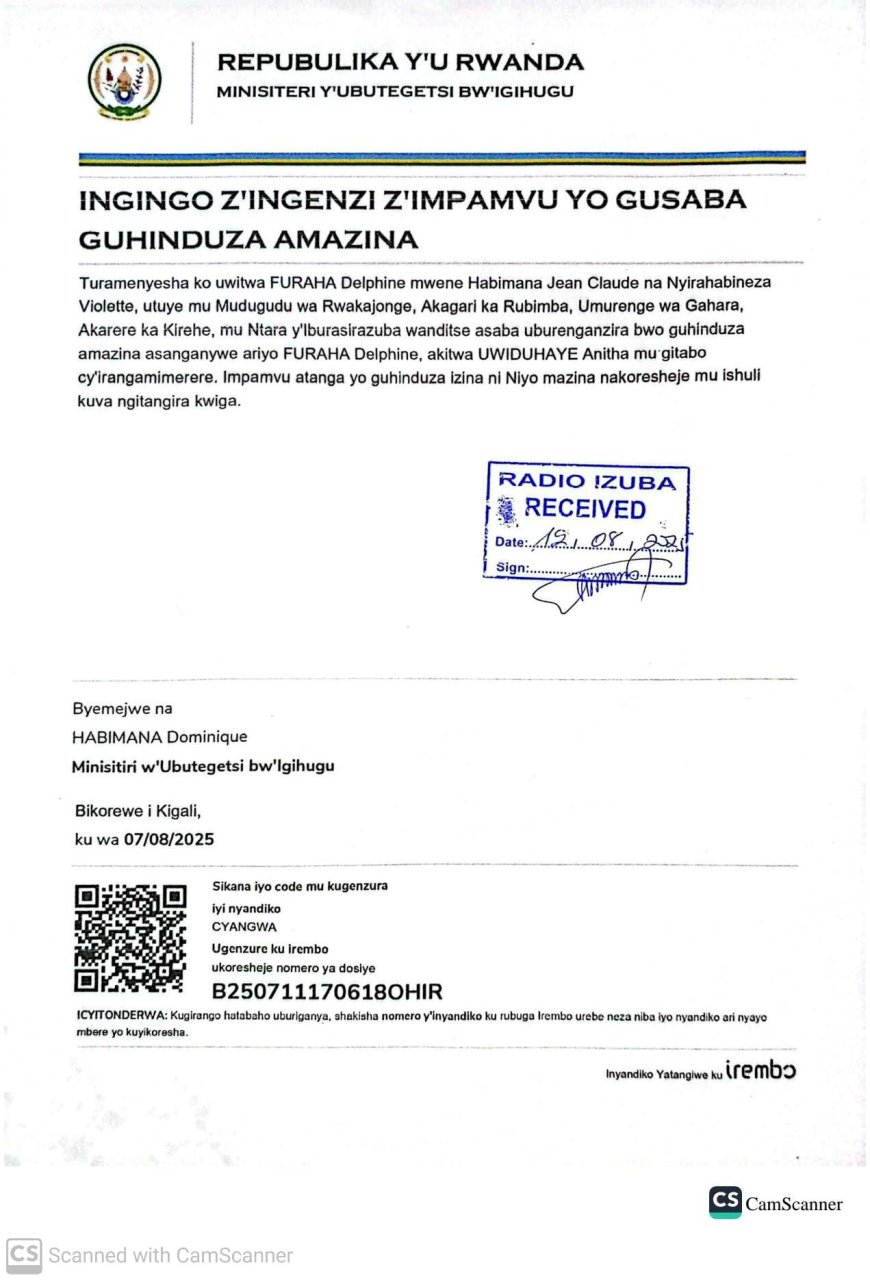 ITANGAZO RYO GUHINDUZA AMAZINA