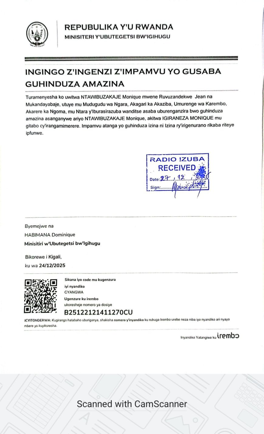 ITANGAZO RYO GUHINDUZA AMAZINA