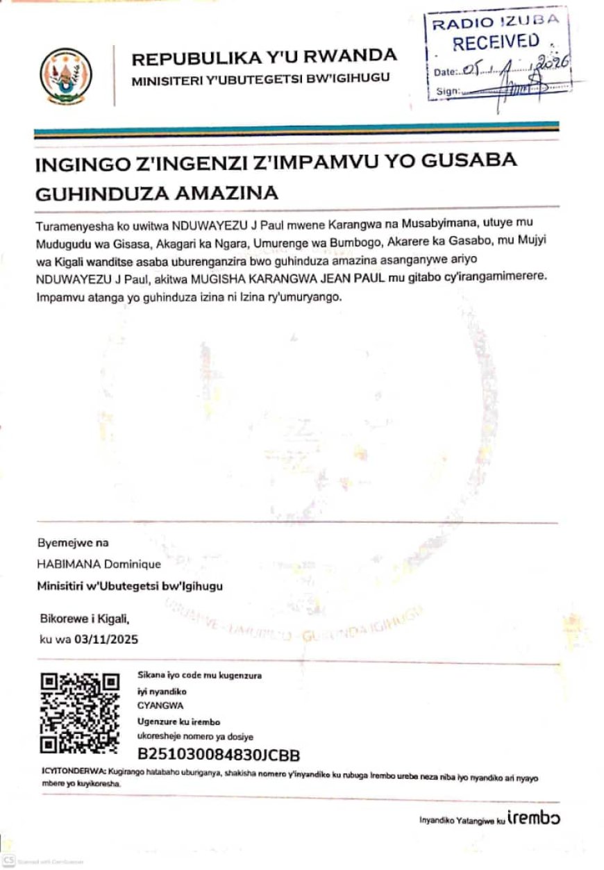 ITANGAZO RYO GUHINDUZA AMAZINA