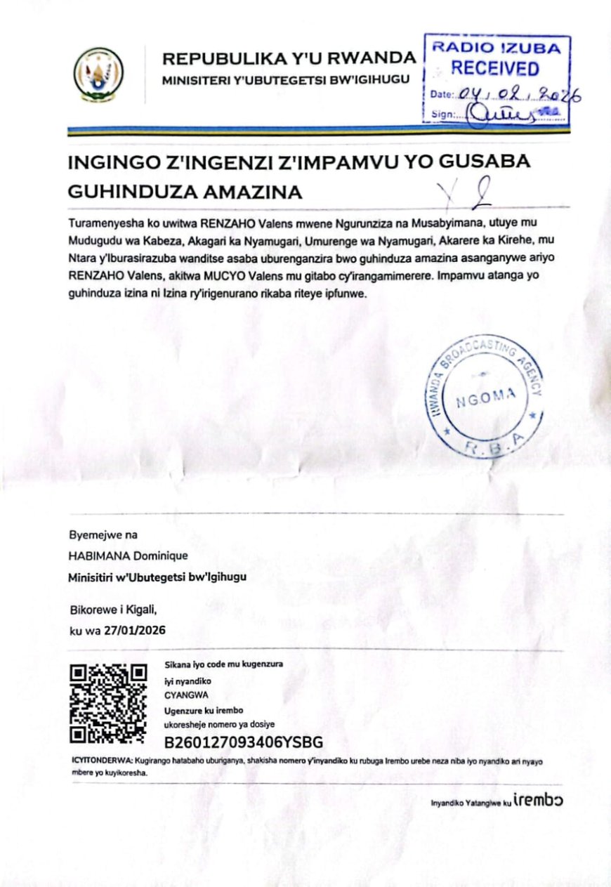 ITANGAZO RYO GUHINDUZA AMAZINA