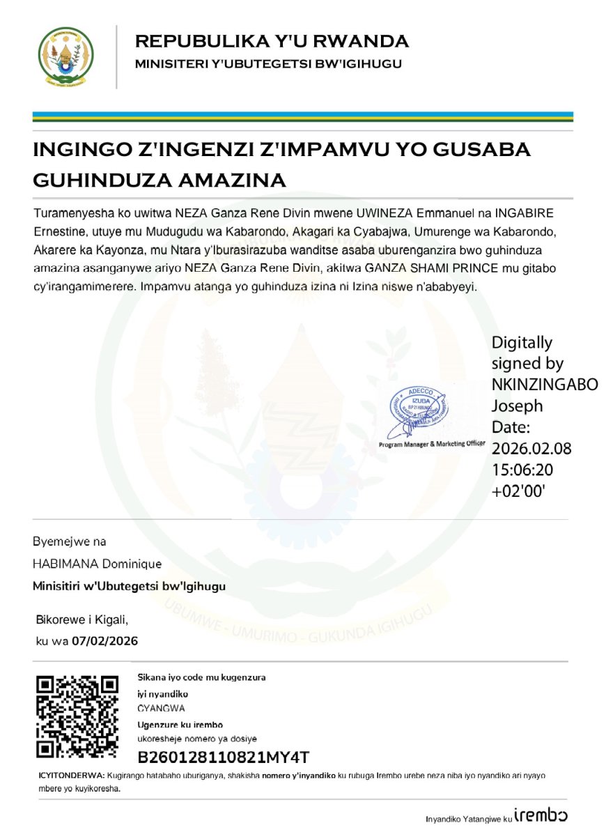 ITANGAZO RYO GUHINDUZA AMAZINA