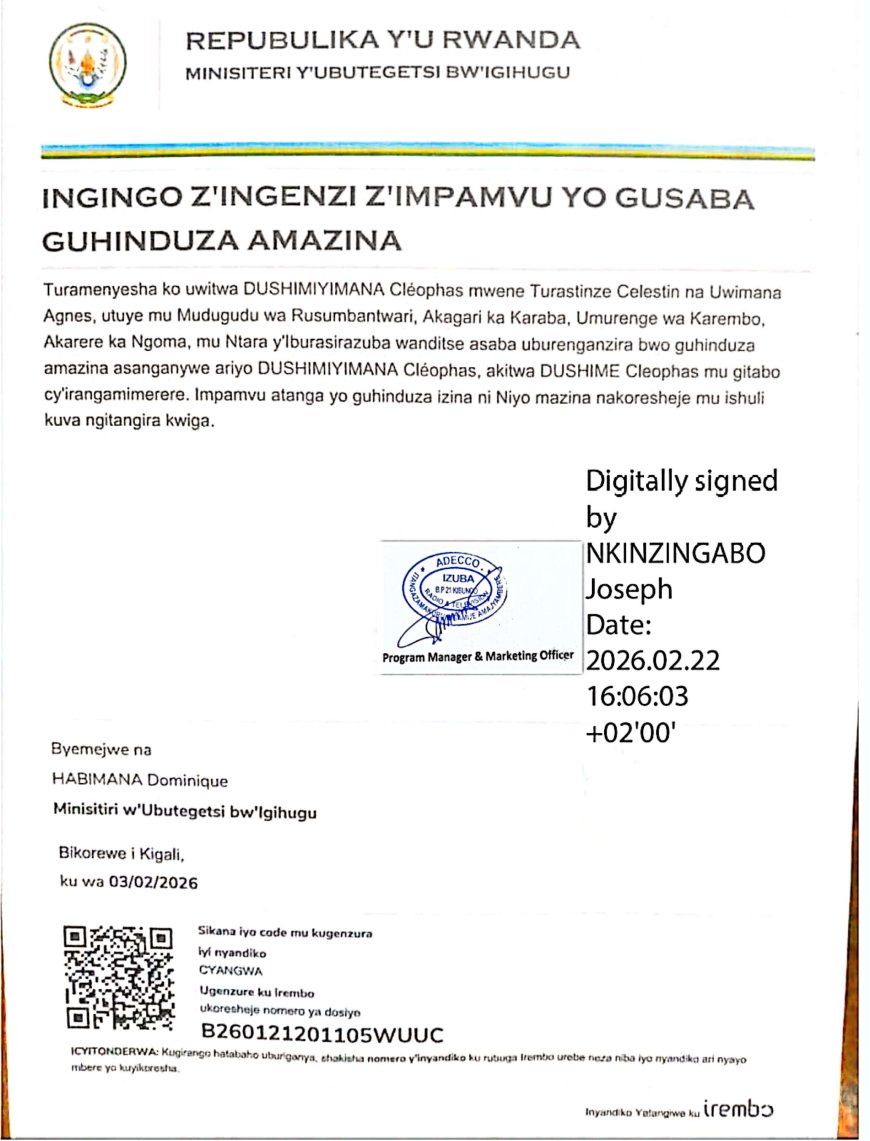 ITANGAZA RYO GUHINDUZA AMAZINA