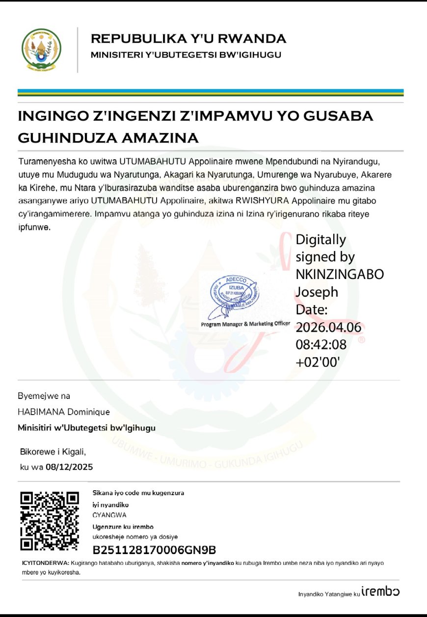 ITANGAZO RYO GUHINDUZA AMAZINA