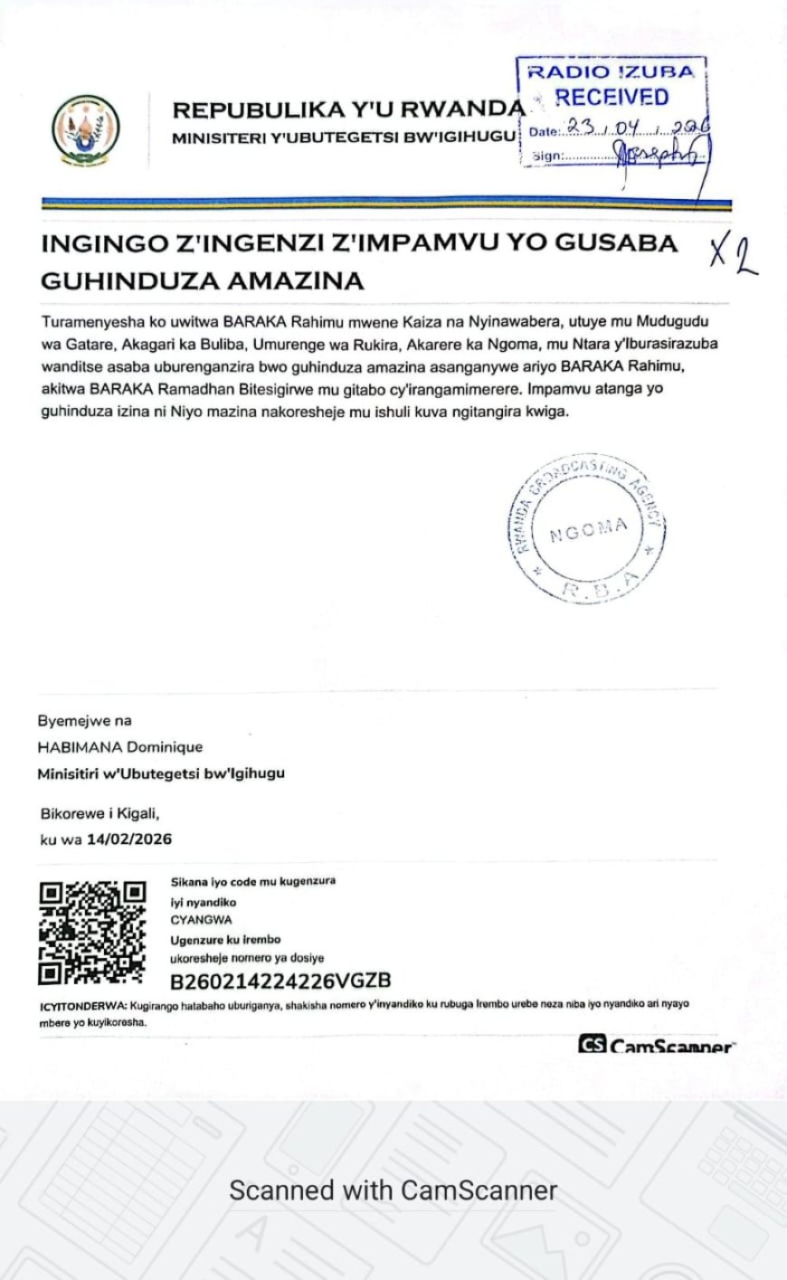 ITANGAZO RYO GUHINDUZA AMAZINA