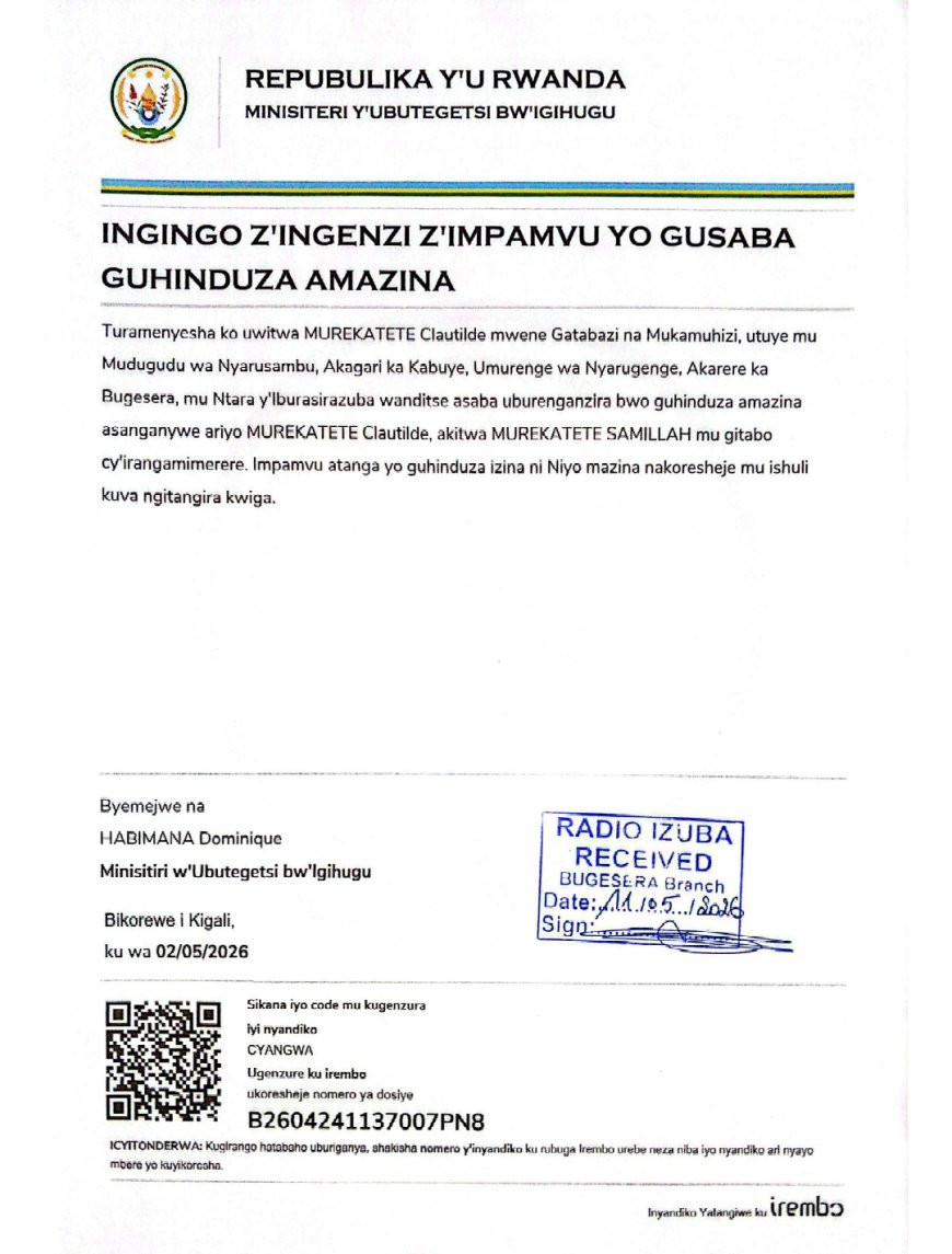 ITANGAZO RYO GUHINDUZA AMAZINA