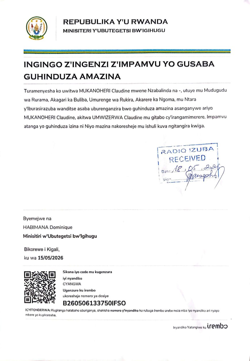ITANGAZO RYO GUHINDUZA AMAZINA