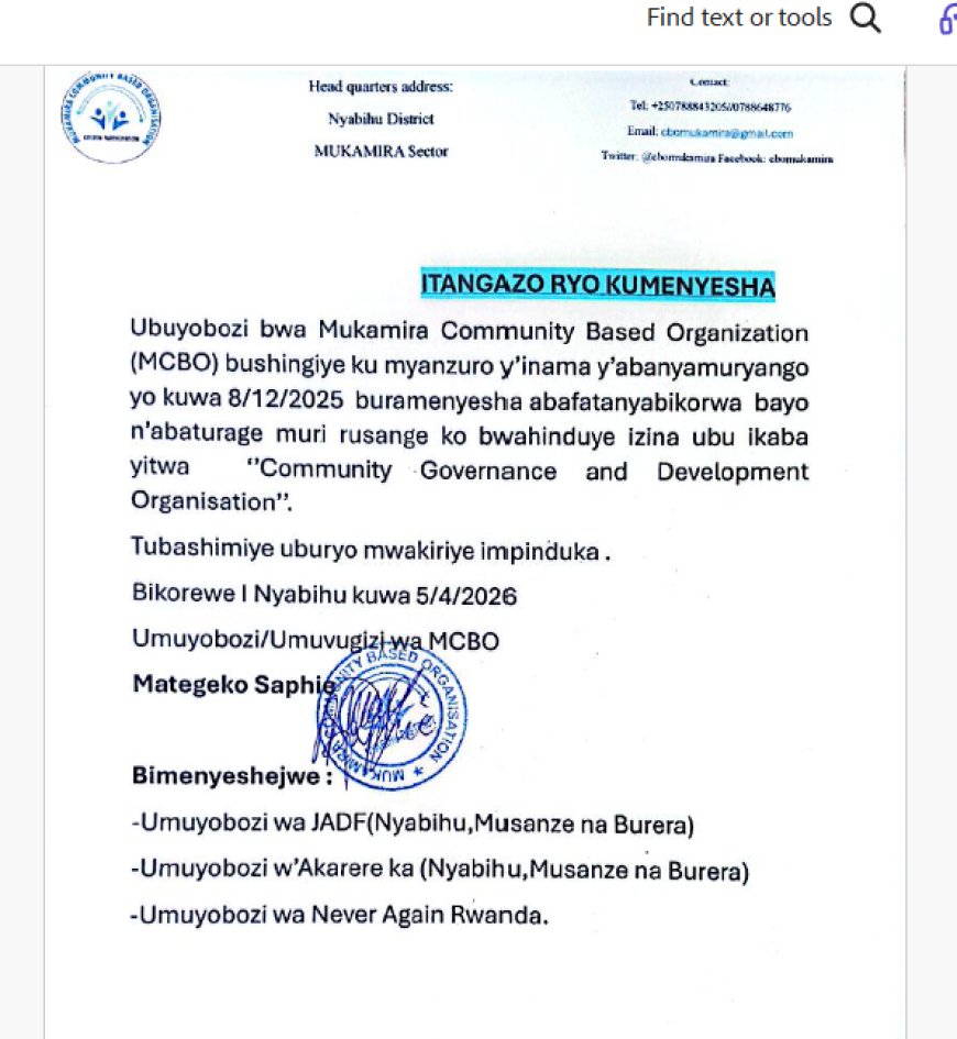 ITANGAZO RYO GUHINDURA AMAZINA