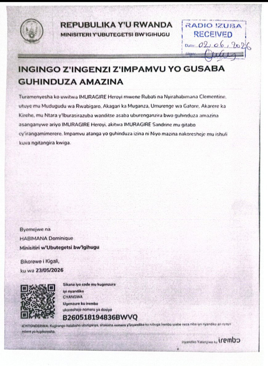 ITANGAZO RYO GUHINDUZA AMAZINA
