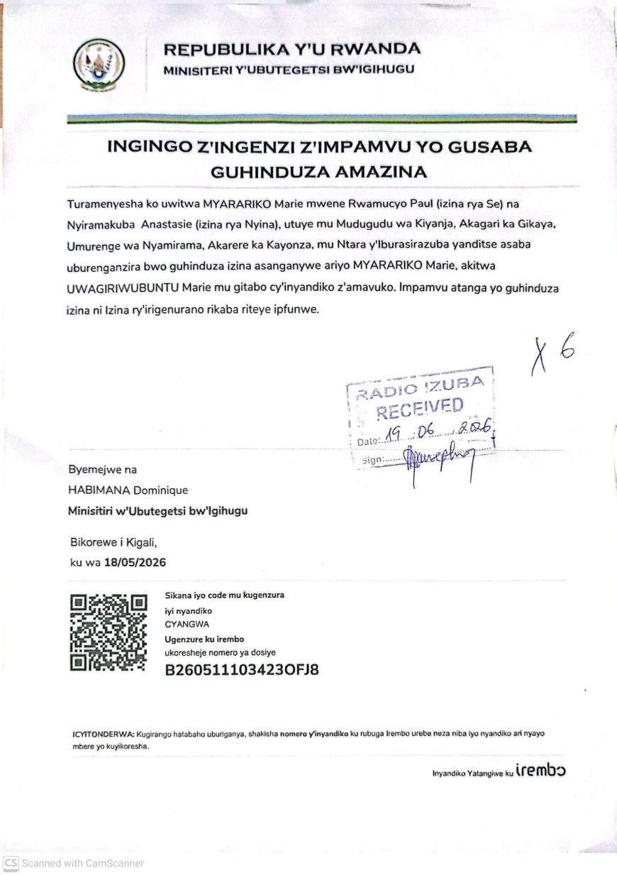 ITANGAZO RYO GUHINDUZA AMAZINA
