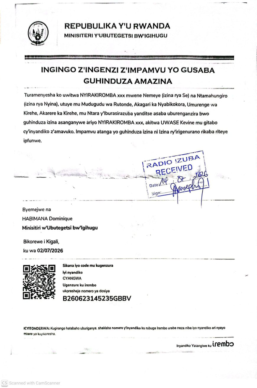 ITANGAZO RYO GUHINDUZA AMAZINA