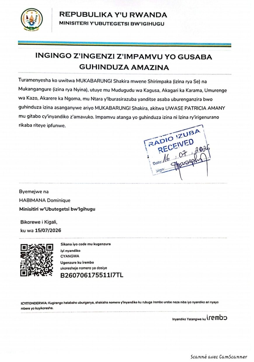 ITANGAZO RYO GUHINDUZA AMAZINA