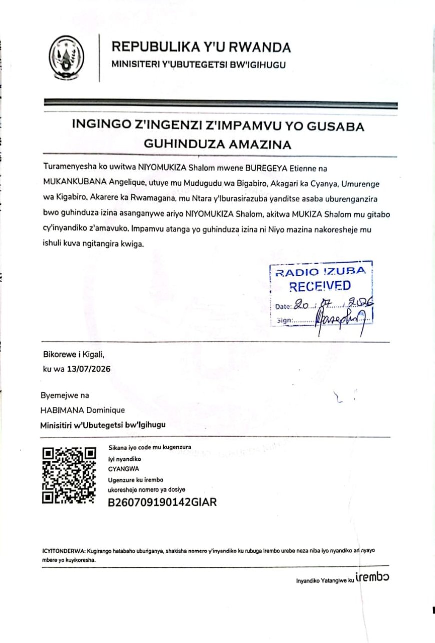 ITANGAZO RYO GUHINDUZA AMAZINA